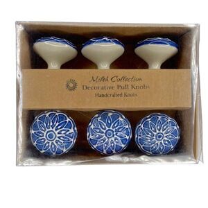 Mileh Collection Set of 6 Ceramic Decorative Pull Knobs NIB